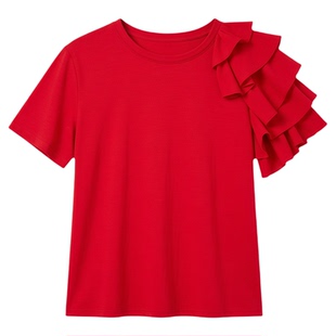 Multi-layered ruffled short-sleeved T-shirt多层荷叶边短袖T恤