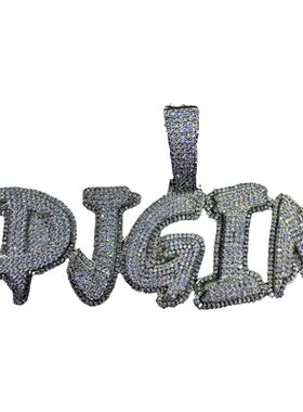 Mr.Blingggggg欧美嘻哈珠宝 满钻定制双层满钻拼接字母吊坠古巴链
