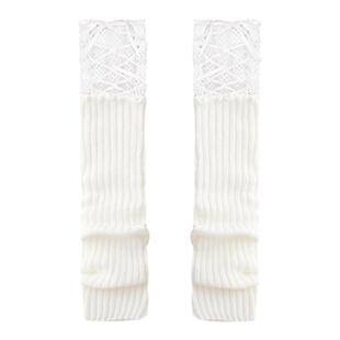 purpleguys蕾丝绑带袜套女春秋款千禧辣妹拼接白色过膝堆堆小腿套