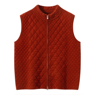 肌理感菱形格山羊绒马甲女立领拉链无袖针织背心外套保暖背心加厚