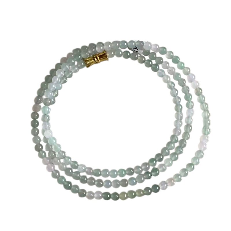 缅甸翡翠A货双彩小米珠项链3.8mm