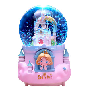 梦幻城堡公主彩灯飘雪花旋转玻璃水晶球少女心音乐盒儿童女孩礼物