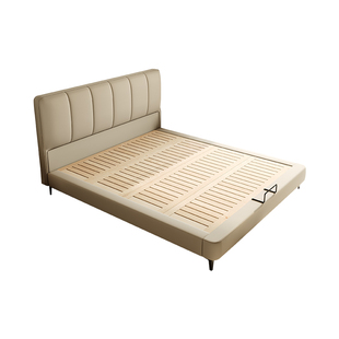 现代简约真皮床小户型主卧婚床高箱储物抽屉床薄床头双人床榉木床