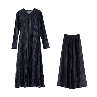 花椿诗意中国风高腰开叉连衣裙