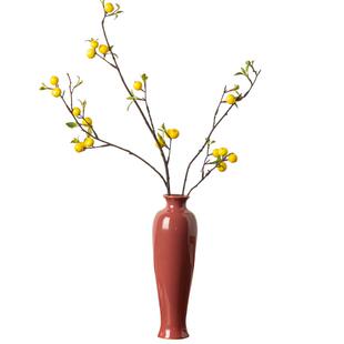 中式宫墙红陶瓷花瓶仿真花艺插花花器禅意装饰家居客厅玄关摆件