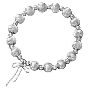 S999足银拉丝猫眼银珠手链女纯银蝴蝶结甜美手串简约轻奢高级送礼