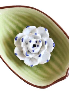 陶瓷莲花香炉树叶子香插香盘 景德镇 线香卧香香薰香座 小巧手制