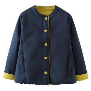 宛宛大码冬季新款胖妹妹撞色棉服女韩系简约通勤百搭保暖棉衣外套