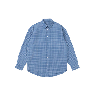 VMCL高智感色织细格纹宽松休闲纯棉蓝色格子衬衫男25AW vermicell