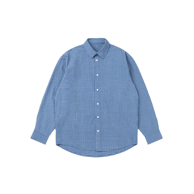 VMCL高智感色织细格纹宽松休闲纯棉蓝色格子衬衫男25AW vermicell