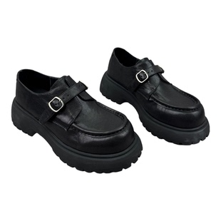 欧洲站2026春季新款欧货真皮高跟厚底乐福鞋皮带扣英伦风皮鞋女鞋