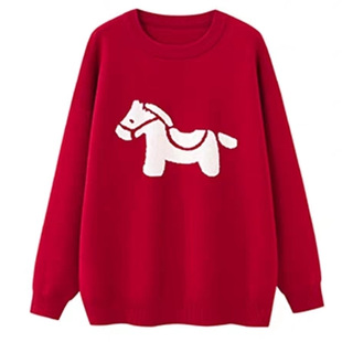 马年亲子装红色毛衣一家三口冬季过新年拜年服母子母女全家福四口