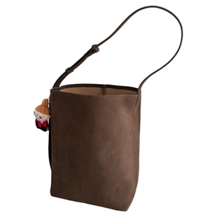 ZOEYLEE 复古麂皮托特水桶包 大容量翻毛皮单肩休闲纯色小众包女