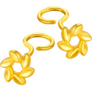 赛菲尔黄金耳环耳圈足金999.9耳钉叶子耳钩树叶耳饰时尚百搭送礼