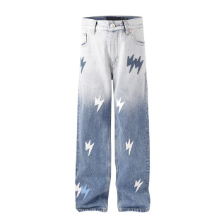 【王敬轩同款】雪山版Amexnocap闪电牛仔裤渐变直筒高盎司宽松