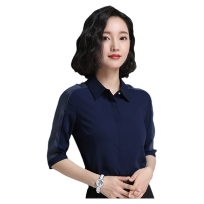 诗璐雅藏青色气质时尚韩版衬衫