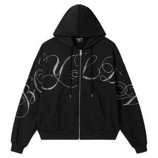 BOYLONDON春季情侣款潮牌朋克风前卫烫钻连帽卫衣外套开衫N06021