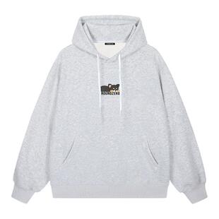 itGROUNDZERO2025秋冬加绒卡通小熊情侣款连帽长袖卫衣上衣