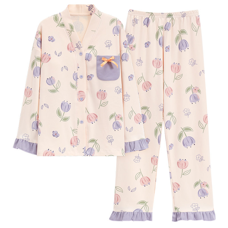 女士自带胸垫一体长袖和服套装