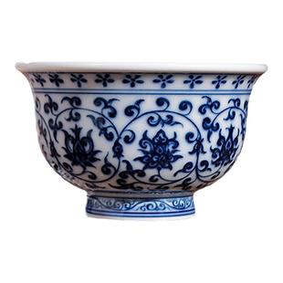 晓官窑仿明永乐青花压手杯缠枝莲纹主人杯景德镇高端茶具柴窑茶杯