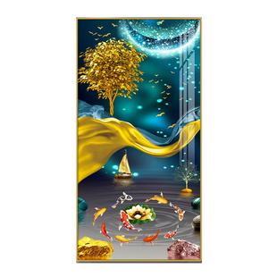 玄关摇钱树装饰画晶瓷画入户客厅竖版壁画新中式LED画摇钱树挂画