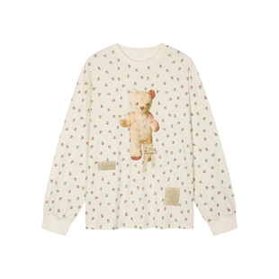 UOOYAA/乌丫2026春季新款碎花熊熊旧玩偶长袖T恤