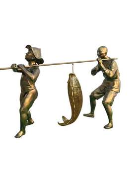 玻璃钢捕鱼文化主题打渔民风雕塑