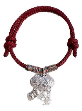 国风平安锁铃铛红绳手链女简约新中式编织黑绳招福转运手绳可调节