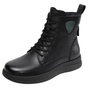 牛皮时尚新款平底马丁靴女款真皮爆款2026春秋女士米色短靴皮靴子