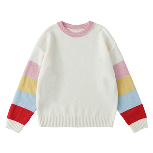棵初「彩虹糖」25年秋冬季新款亲子中大童撞色彩条毛衣全羊毛上衣