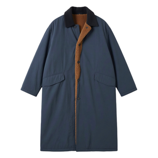 hebbles2025超火冬装外套羊羔毛风衣单排扣中长款保暖加厚大衣男