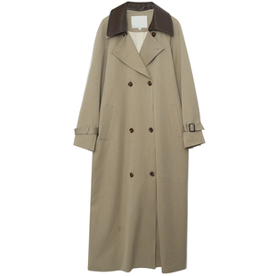 2026春款胖莹莹大码女装高级感英伦风撞色双排扣过膝长款风衣外套