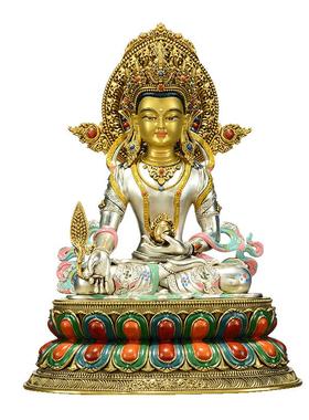 藏式7寸彩绘地藏王铜雕像摆件