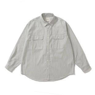 Batterup2025春秋新款外套日系宽松条纹拼接纯棉休闲长袖衬衫男潮