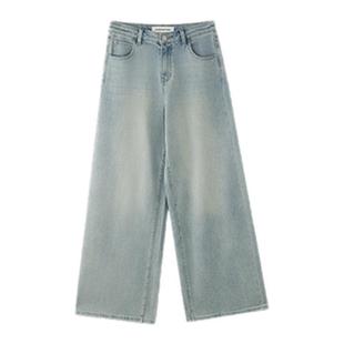 美特斯邦威牛仔裤女款春季新款阔腿高腰显瘦美式复古直筒裤潮