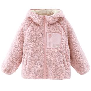 女童外套秋冬2025新款洋气儿童连帽羊羔绒加绒加厚大童保暖毛毛衣