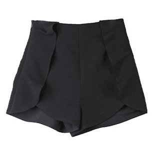 W花花家高腰木耳边A字短裤女春收腰层次感直筒阔腿休闲裤子Alice