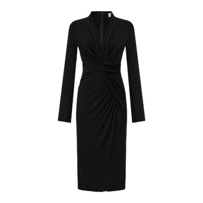 DVF经典黑天丝羊毛修身连衣裙