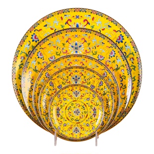 景德镇珐琅彩骨瓷碗中式轻奢餐具家用餐盘中式礼品碗盘