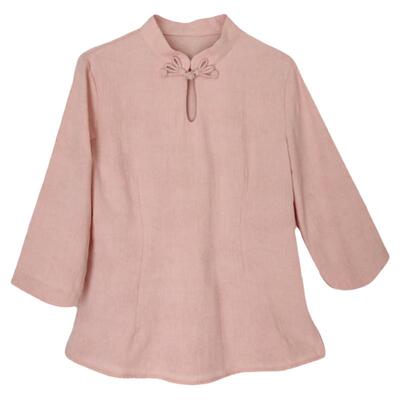 民族风七分袖棉麻复古盘扣衬衫