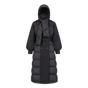 艾莱依长款鹅绒服女新款连帽高端收腰羽绒服女款大码宽松外套正品