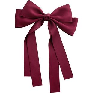 红色蝴蝶结发夹头饰女新年公主风后脑勺盘发半扎发飘带发卡弹簧夹