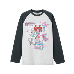 BETWEENANDx鸟鸟一 春季宽松插肩长袖上衣百搭圆领纯棉插画T恤女