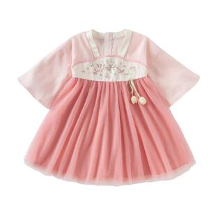 戴维贝拉女童连衣裙春装2026新款儿童国风汉服裙子中大童网纱裙