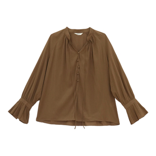 it'real瑞尔春季新款复古收腰时尚风长袖罩衫上衣女装