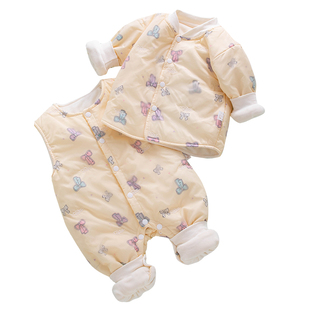 宝宝棉服套装冬装外穿加绒加厚棉袄73码80冬天婴儿夹棉分体外出服