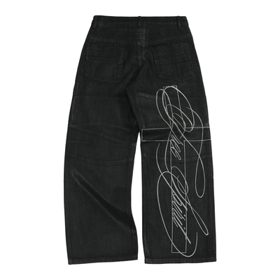 (noE)蜡刺绣重工护膝机车牛仔裤