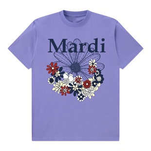 idcerem Mardi小雏菊t恤女早春季淡紫色菊花圆领短袖韩系休闲上衣