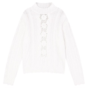 姜雯 法式白色立体镂空麻花毛衣女冬季新款设计感长袖套头针织衫
