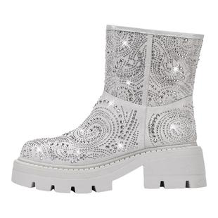 JISEAS璀璨星空水钻雪地靴女2025新款冬季真皮东北防滑加厚保暖靴